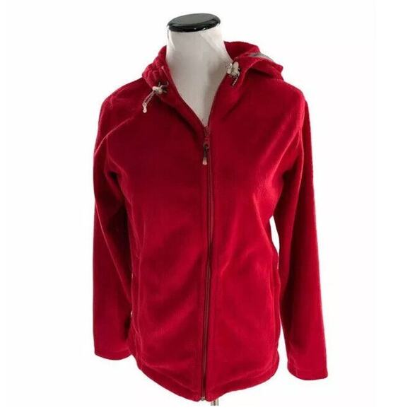 Cabela's Women's Soft Fleece Red Up Hooded Pockets Jacket Coat Size Small Petite - Picture 1 of 5